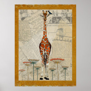 GIRAFFE u. INDIGO-VOGEL Kunst-Plakat Poster