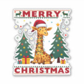 Giraffe Ugly Christmas Sweaters Funny Santa Hat Li Aufkleber (Vorderseite)