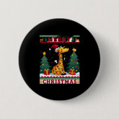 Giraffe Ugly Christmas Sweaters Funny Santa Hat Li Button (Vorderseite)