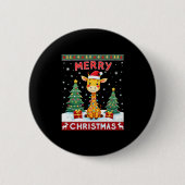 Giraffe Ugly Christmas Sweaters Funny Santa Hat Li Button (Vorderseite)