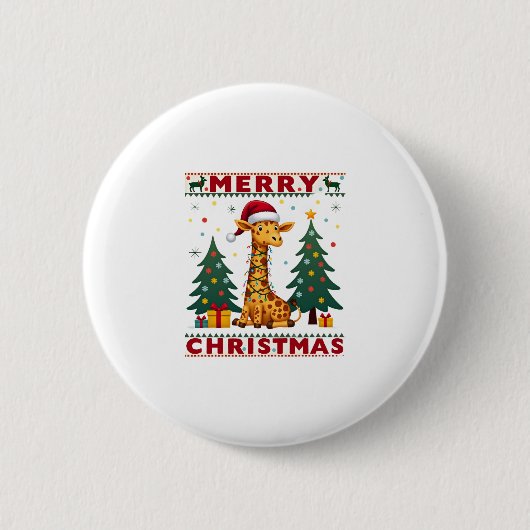 Giraffe Ugly Christmas Sweaters Funny Santa Hat Li Button (Vorderseite)