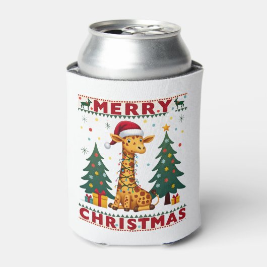 Giraffe Ugly Christmas Sweaters Funny Santa Hat Li Dosenkühler (Kanne Vorderseite)