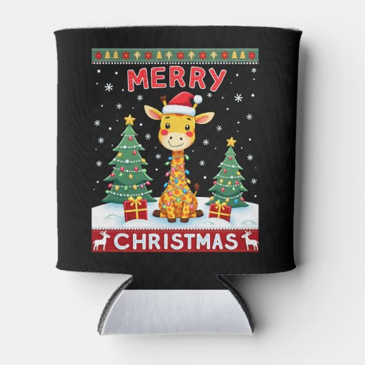 Giraffe Ugly Christmas Sweaters Funny Santa Hat Li Dosenkühler (Vorderseite)
