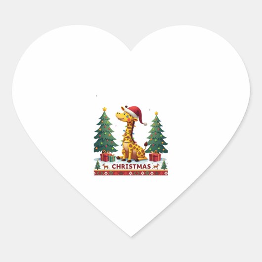 Giraffe Ugly Christmas Sweaters Funny Santa Hat Li Herz-Aufkleber (Vorderseite)