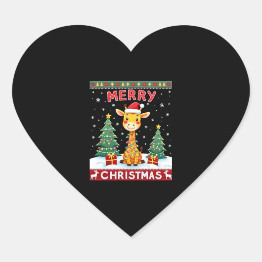 Giraffe Ugly Christmas Sweaters Funny Santa Hat Li Herz-Aufkleber (Vorderseite)