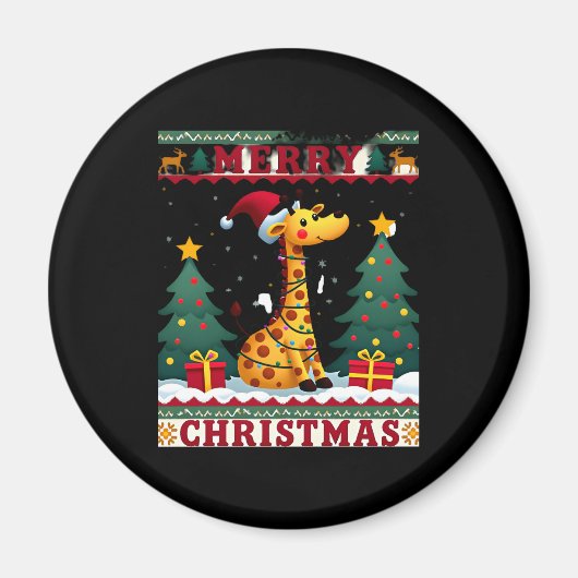 Giraffe Ugly Christmas Sweaters Funny Santa Hat Li Magnet (Vorne)