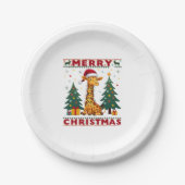 Giraffe Ugly Christmas Sweaters Funny Santa Hat Li Pappteller (Vorderseite)