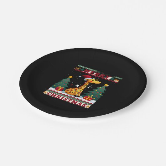 Giraffe Ugly Christmas Sweaters Funny Santa Hat Li Pappteller (Schrägansicht)