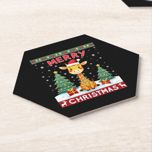 Giraffe Ugly Christmas Sweaters Funny Santa Hat Li Untersetzer (angewinkelt)