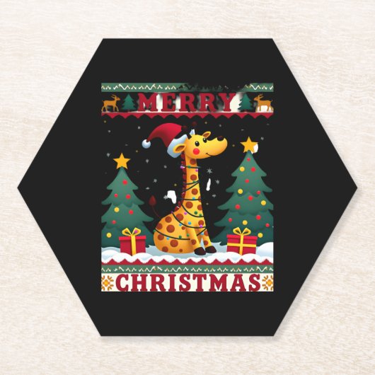 Giraffe Ugly Christmas Sweaters Funny Santa Hat Li Untersetzer (Vorderseite)