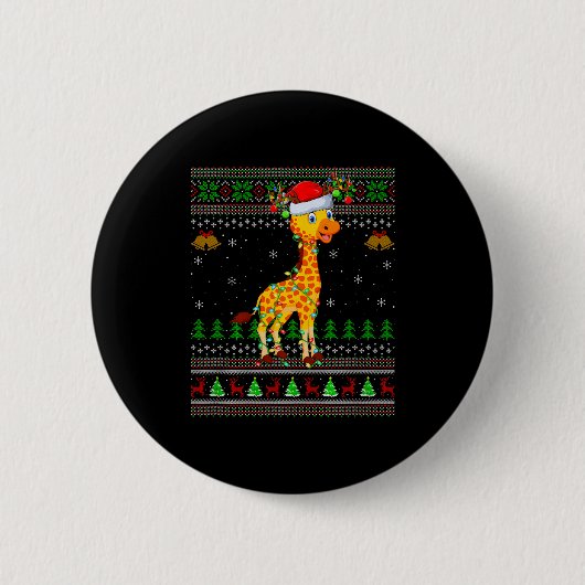 Giraffe Ugly Christmas Sweaters Holiday Santa Cute Button (Vorderseite)