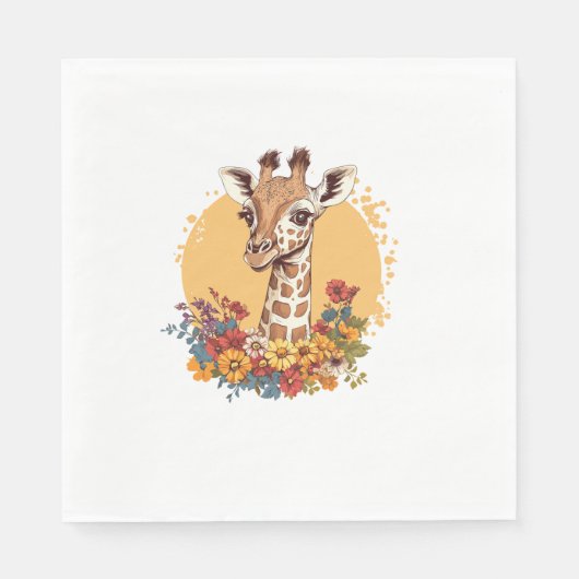 Giraffe umgeben von farbenfrohen Blume Serviette (Vorderseite)