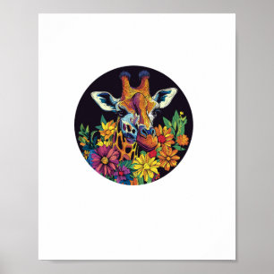 Giraffe umgeben von lebendigen Blume _1 Poster