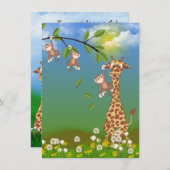 Giraffe und Affe 1. Geburtstag Party Einladung (Vorne/Hinten)