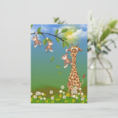 Giraffe und Affe 1. Geburtstag Party Einladung (Stehend Vorderseite)