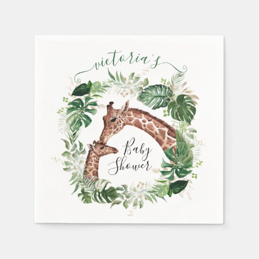 Giraffe und Baby Jungle Baby Shower Teller Serviette (Vorderseite)