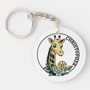 Giraffe und Blumen Benutzername Schlüsselanhänger