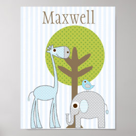 Giraffe und Elephant Blue Boy-Babyhotelposter Poster