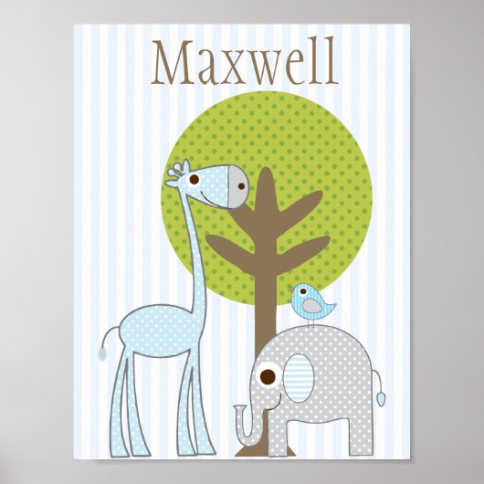 Giraffe und Elephant Blue Boy-Babyhotelposter Poster (Vorne)
