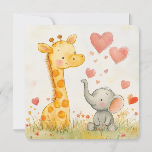 Giraffe und Elephant Valentine Feiertagskarte (Vorderseite)