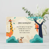 Giraffe und Freunde Einladung zum Geburtstag (Stehend Vorderseite)