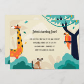 Giraffe und Freunde Einladung zum Geburtstag (Vorne/Hinten)