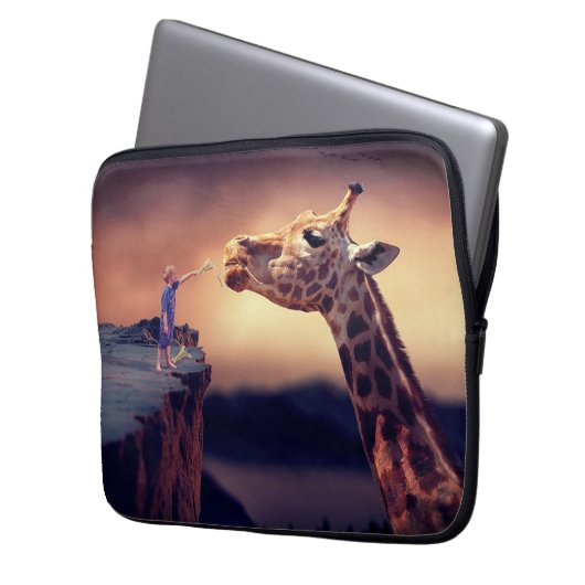 Giraffe und Junge Laptop-Sieb Laptopschutzhülle (Vorderseite Links)