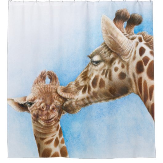 Giraffe und Kalb Duschvorhang (Vorderseite)