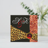 GIRAFFE UND LEOPARD FUR RIBBON RED RUBY GEMSTONE EINLADUNG (Stehend Vorderseite)