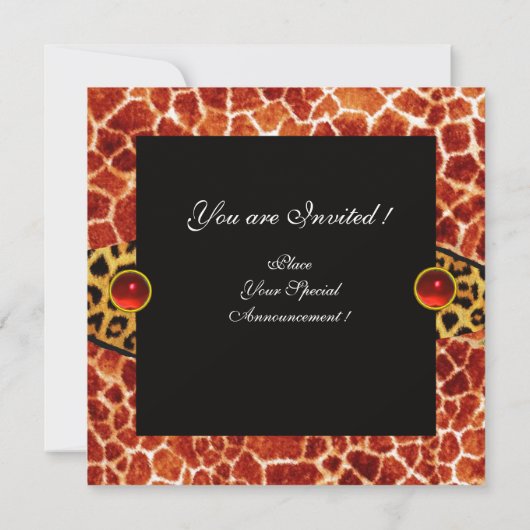 GIRAFFE UND LEOPARD FUR RIBBON RED RUBY GEMSTONE EINLADUNG (Rückseite)