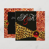GIRAFFE- UND LEOPARDENFELL-BAND ROTER RUBIN-EDLSTE EINLADUNG (Vorne/Hinten)