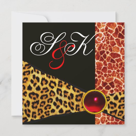 GIRAFFE- UND LEOPARDENFELL-BAND ROTER RUBIN-EDLSTE EINLADUNG (Vorderseite)