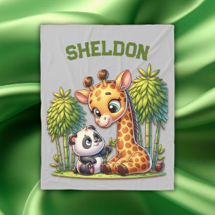 Giraffe und Panda Mit Monogramm Name   Fleecedecke