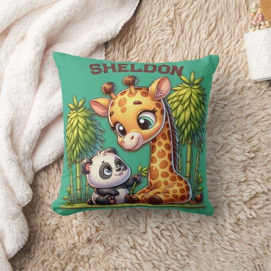 Giraffe und Panda Mit Monogramm Name | Kissen (Decke)