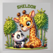 Giraffe und Panda Mit Monogramm Name | Poster (Vorne)