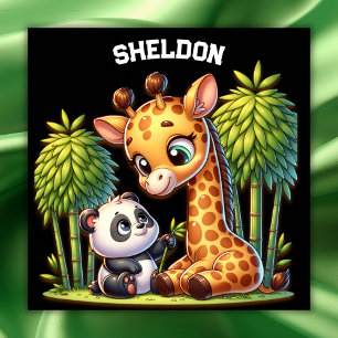 Giraffe und Panda Mit Monogramm Name Poster