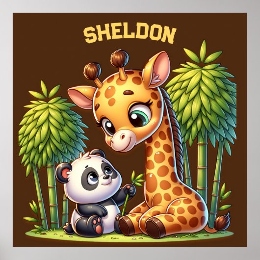 Giraffe und Panda Mit Monogramm Name | Poster (Vorne)