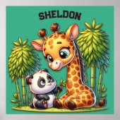 Giraffe und Panda Mit Monogramm Name | Poster (Vorne)