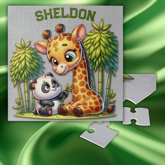 Giraffe und Panda Mit Monogramm Name | Puzzle