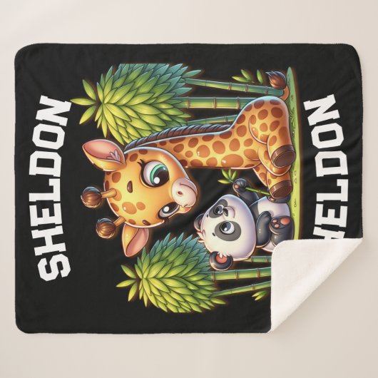 Giraffe und Panda Mit Monogramm Name | Sherpadecke (Vorderseite (Horizontal))