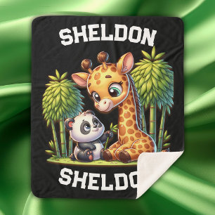 Giraffe und Panda Mit Monogramm Name   Sherpadecke