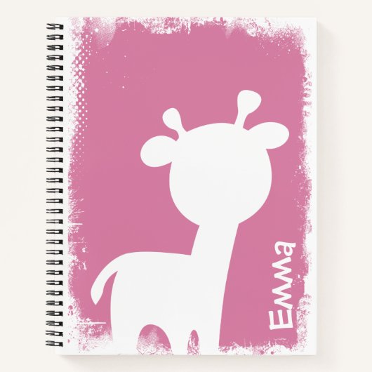 Giraffe und Rehrosa Notizbuch mit Namen (Vorderseite)