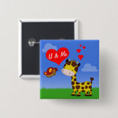 Giraffe und Schmetterling in Liebe Button (Vorne & Hinten)