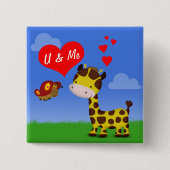 Giraffe und Schmetterling in Liebe Button (Vorderseite)
