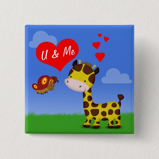 Giraffe und Schmetterling in Liebe Button (Vorderseite)