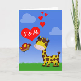 Giraffe und Schmetterling in Liebe Karte
