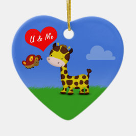 Giraffe und Schmetterling in Liebe Keramikornament