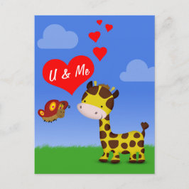 Giraffe und Schmetterling in Liebe Postkarte