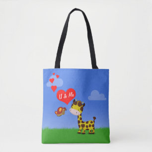 Giraffe und Schmetterling in Liebe Tasche