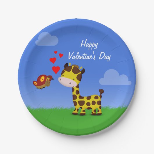 Giraffe und Schmetterling-Valentinstag Pappteller (Vorderseite)